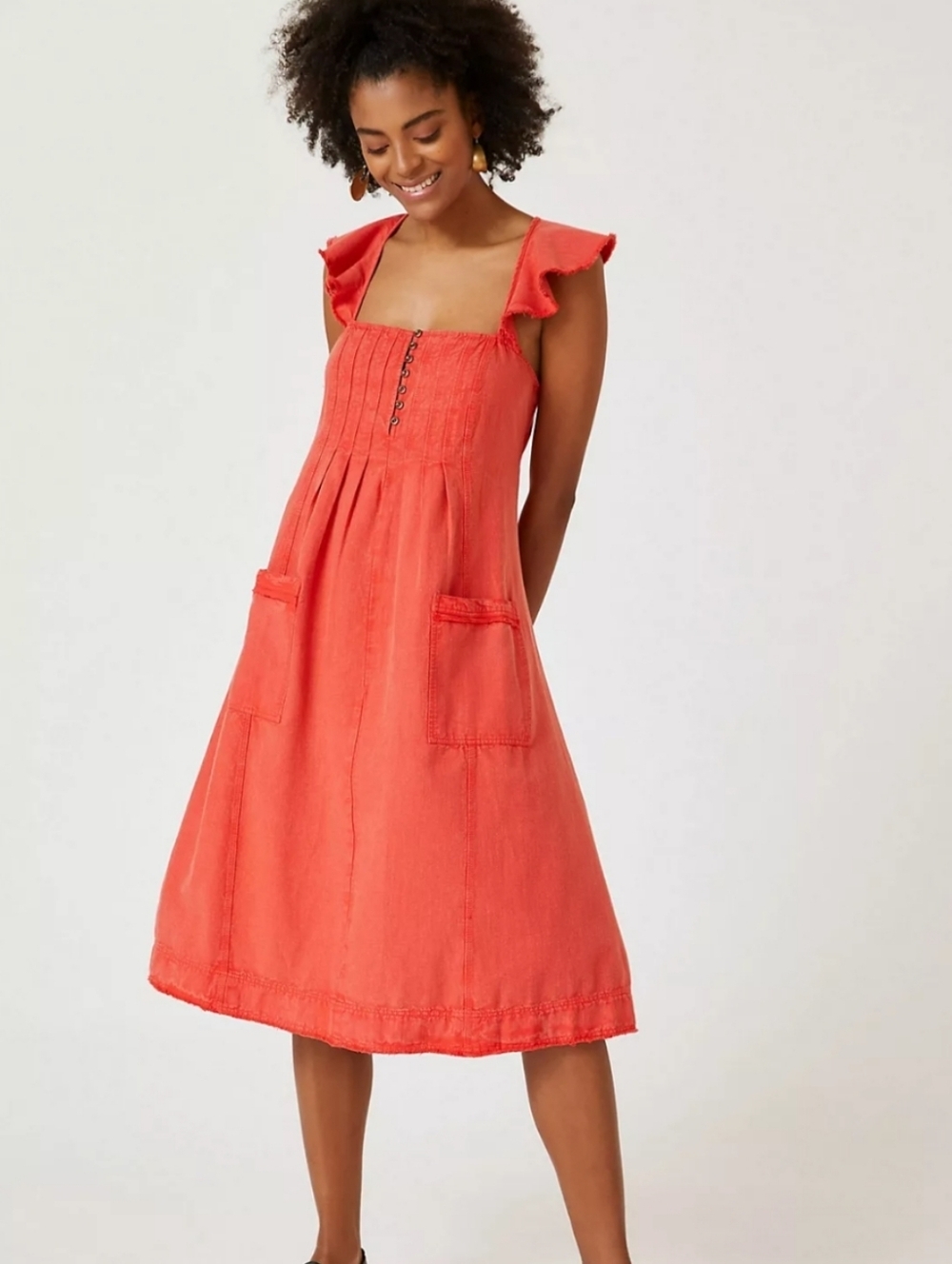 Pilcro Open Back Pleated Midi Dress